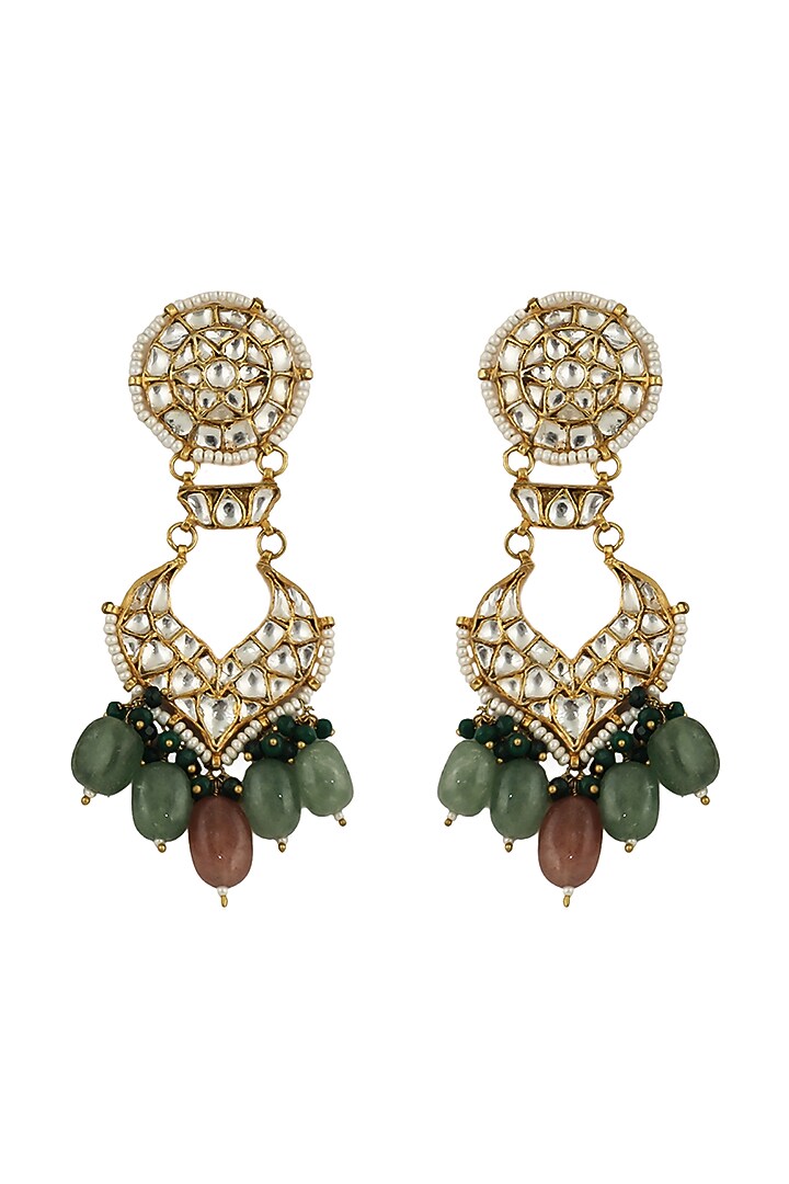 Gold Plated Jadtar & Beaded Dangler Earrings by Riana Jewellery at Pernia's Pop Up Shop