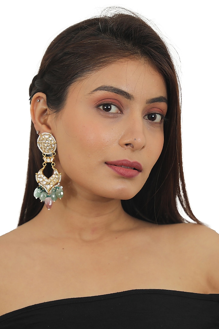Gold Plated Jadtar & Beaded Dangler Earrings by Riana Jewellery at Pernia's Pop Up Shop