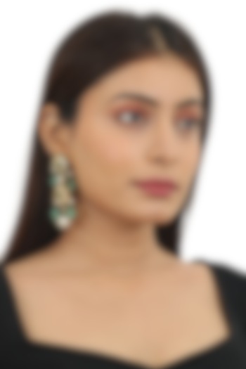 Gold Plated Pearl & Sea Green Beaded Meenakari Dangler Earrings by Riana Jewellery at Pernia's Pop Up Shop