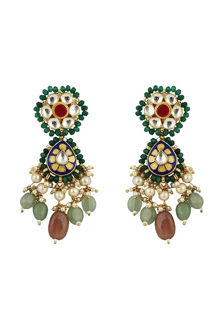 Gold Plated Pink Jadtar Dangler Earrings by Riana Jewellery at Pernia's Pop Up Shop