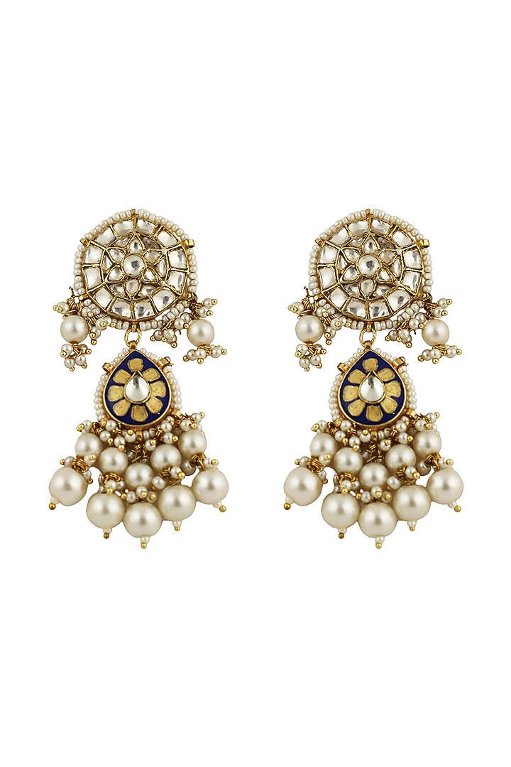 Gold Plated Pearl Meenakari Dangler Earrings by Riana Jewellery at Pernia's Pop Up Shop