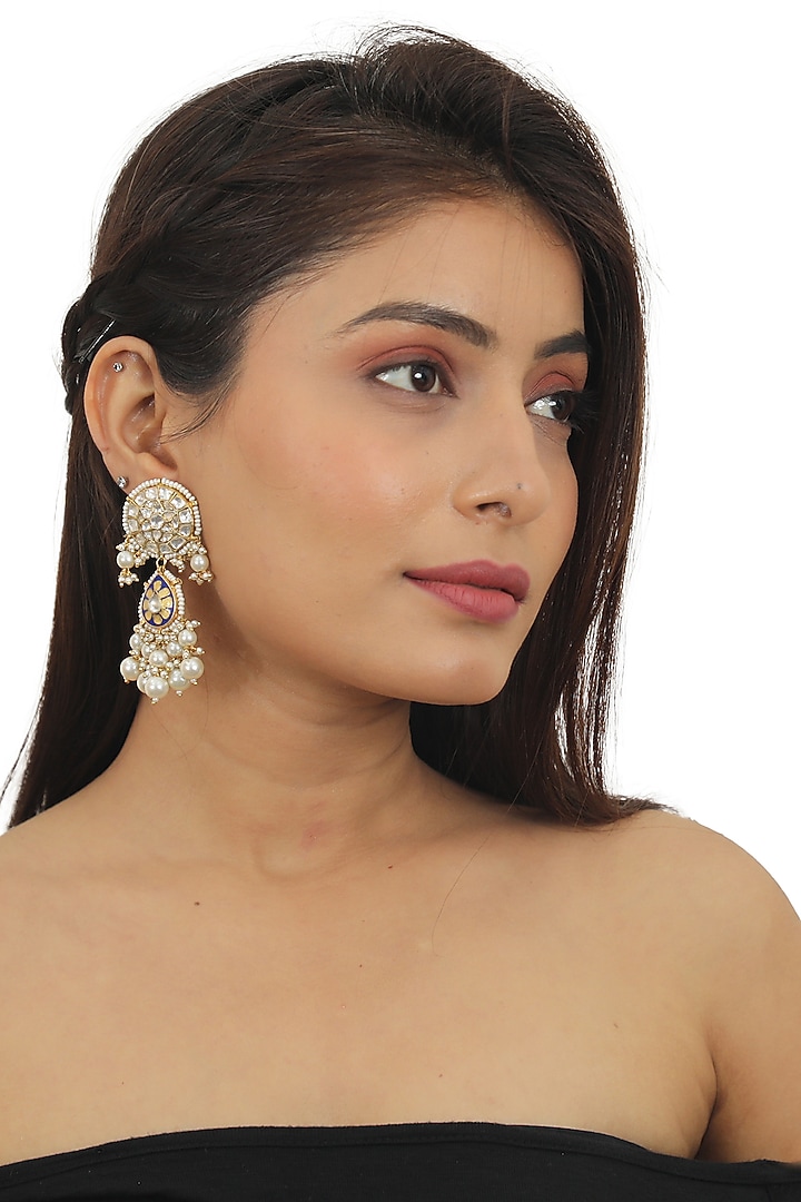 Gold Plated Pearl Meenakari Dangler Earrings by Riana Jewellery at Pernia's Pop Up Shop