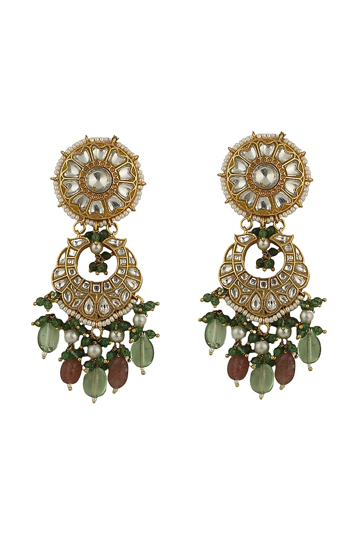Gold Plated Pastel Pink Beaded Dangler Earrings by Riana Jewellery at Pernia's Pop Up Shop