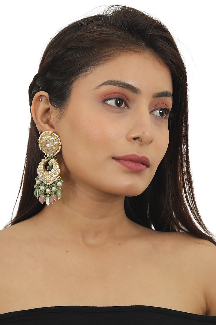 Gold Plated Pastel Pink Beaded Dangler Earrings by Riana Jewellery at Pernia's Pop Up Shop