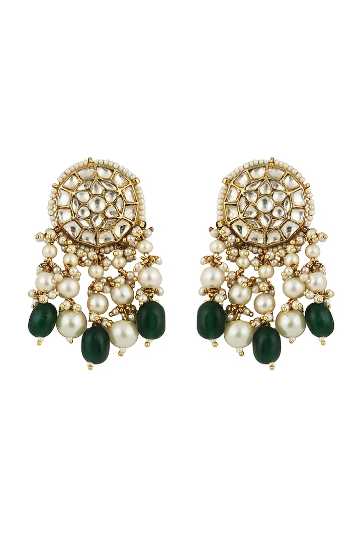 Gold Plated Green Beaded Dangler Earrings by Riana Jewellery at Pernia's Pop Up Shop