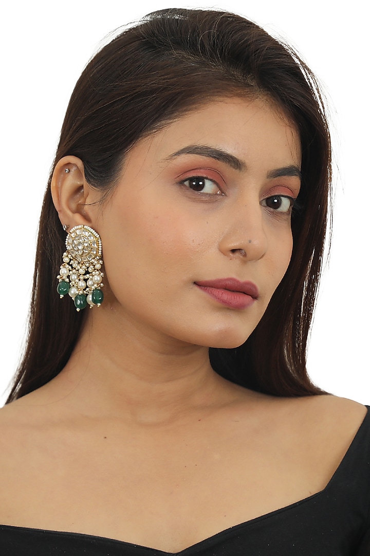 Gold Plated Green Beaded Dangler Earrings by Riana Jewellery at Pernia's Pop Up Shop