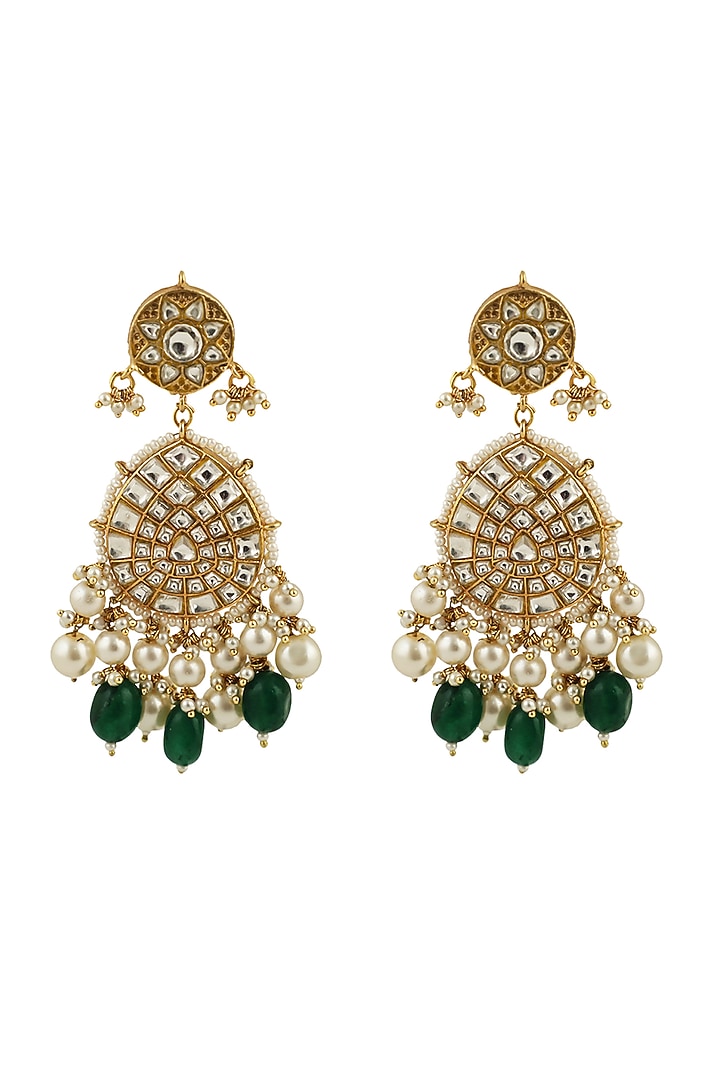 Gold Plated Stone & Green Beaded Dangler Earrings by Riana Jewellery at Pernia's Pop Up Shop
