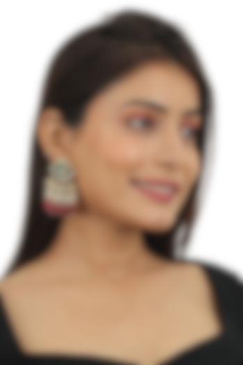 Gold Plated Red Beaded Meenakari Dangler Earrings by Riana Jewellery at Pernia's Pop Up Shop