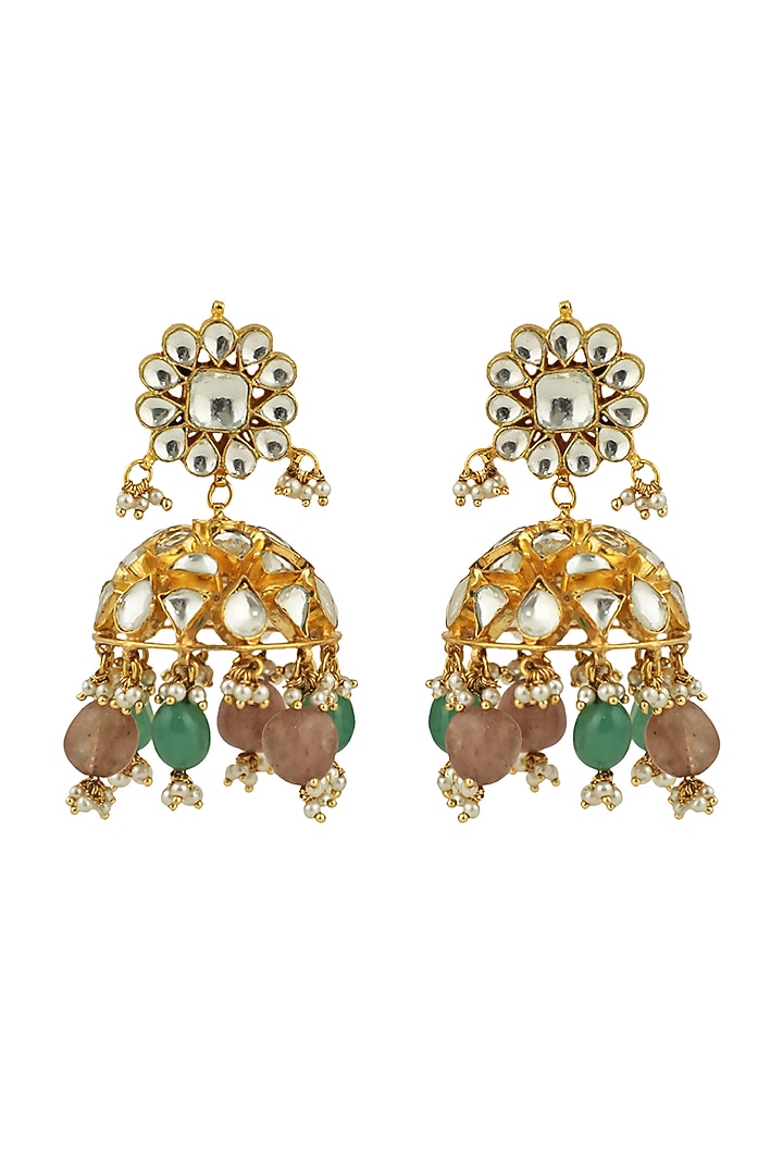 Gold Plated Beaded Jhumka Earrings by Riana Jewellery at Pernia's Pop Up Shop