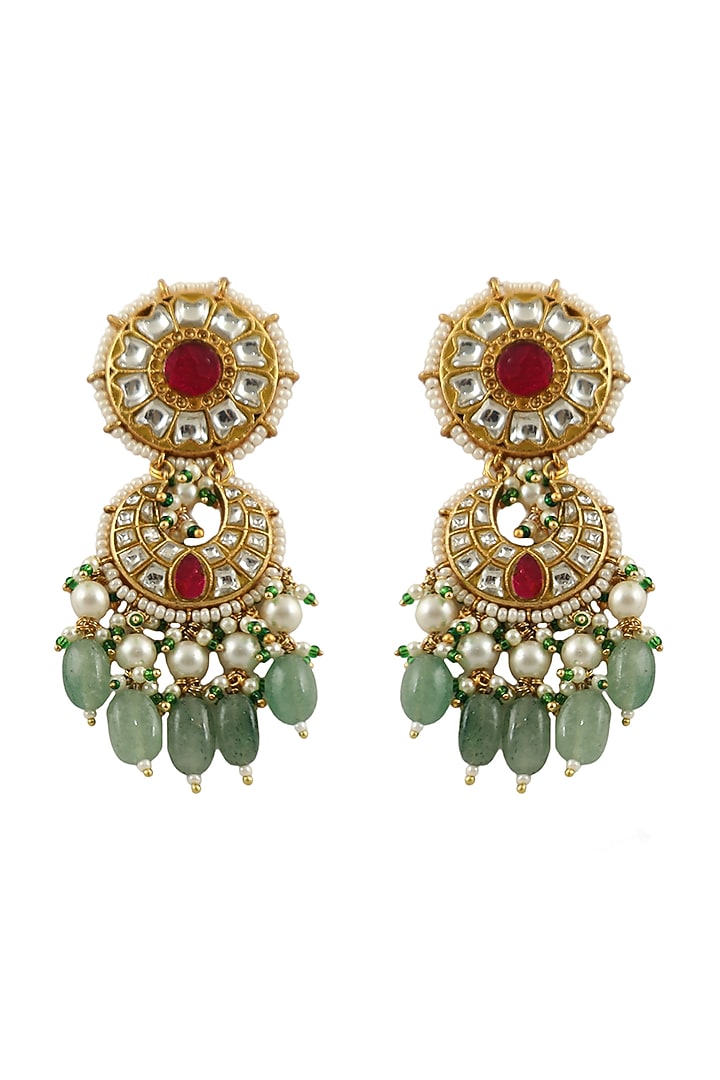 Gold Plated White & Pink Stone Jhumka Earrings by Riana Jewellery at Pernia's Pop Up Shop