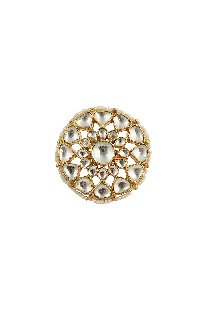 Gold Plated Pearl & Jadtar Ring by Riana Jewellery at Pernia's Pop Up Shop