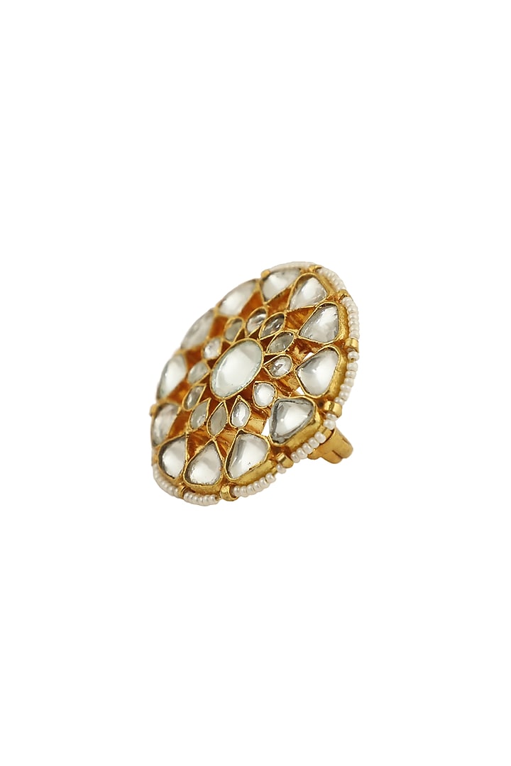 Gold Plated Pearl & Jadtar Ring by Riana Jewellery at Pernia's Pop Up Shop