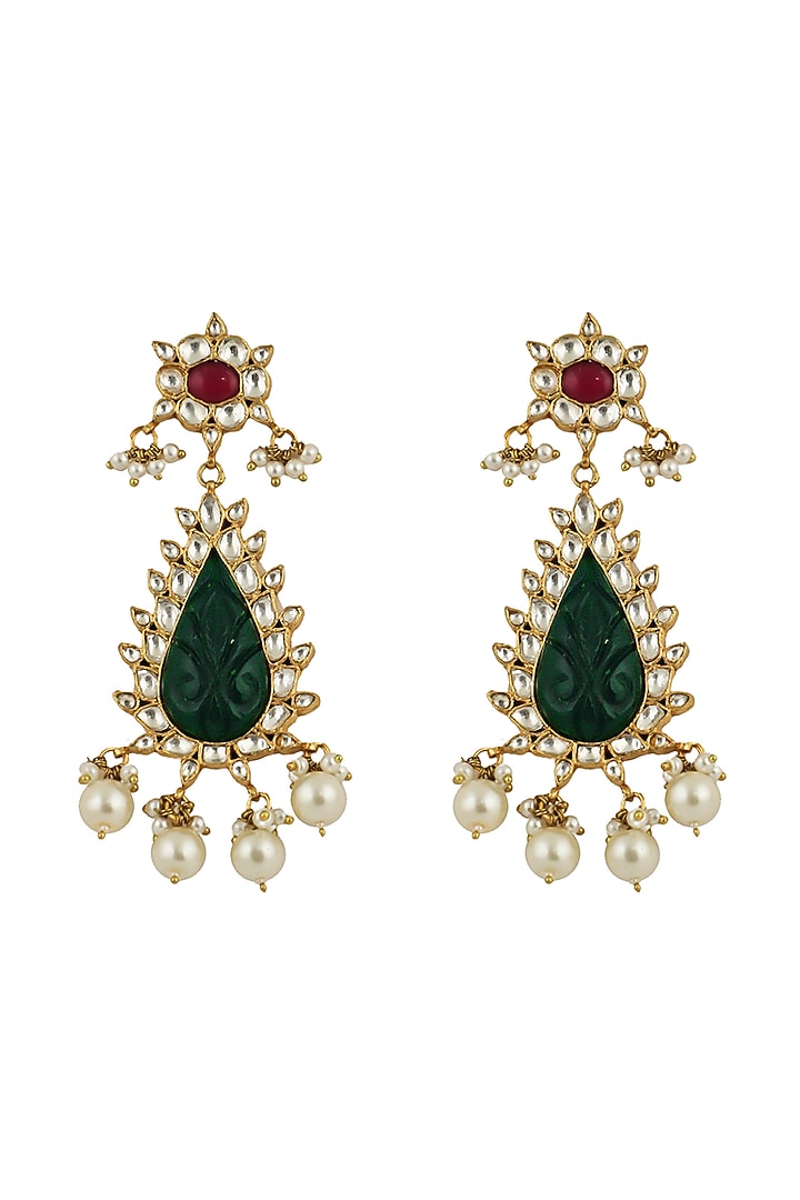 Gold Plated Pearl & Jadtar Dangler Earrings by Riana Jewellery at Pernia's Pop Up Shop