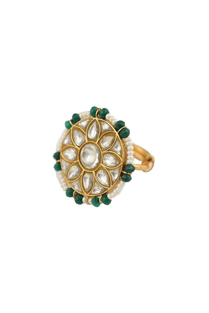 Gold Plated Jadau Ring by Riana Jewellery at Pernia's Pop Up Shop