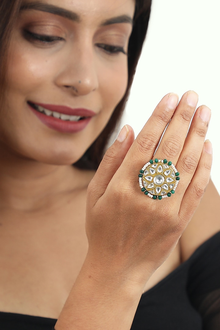 Gold Plated Jadau Ring by Riana Jewellery at Pernia's Pop Up Shop