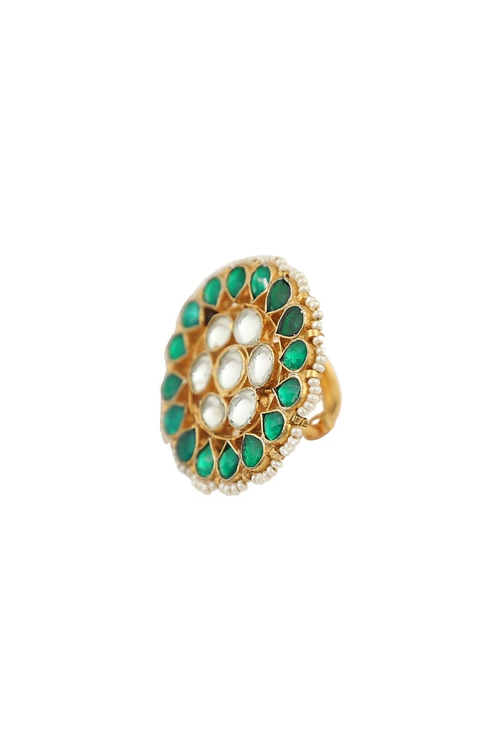 Gold Plated Jadtar Stones Ring by Riana Jewellery at Pernia's Pop Up Shop