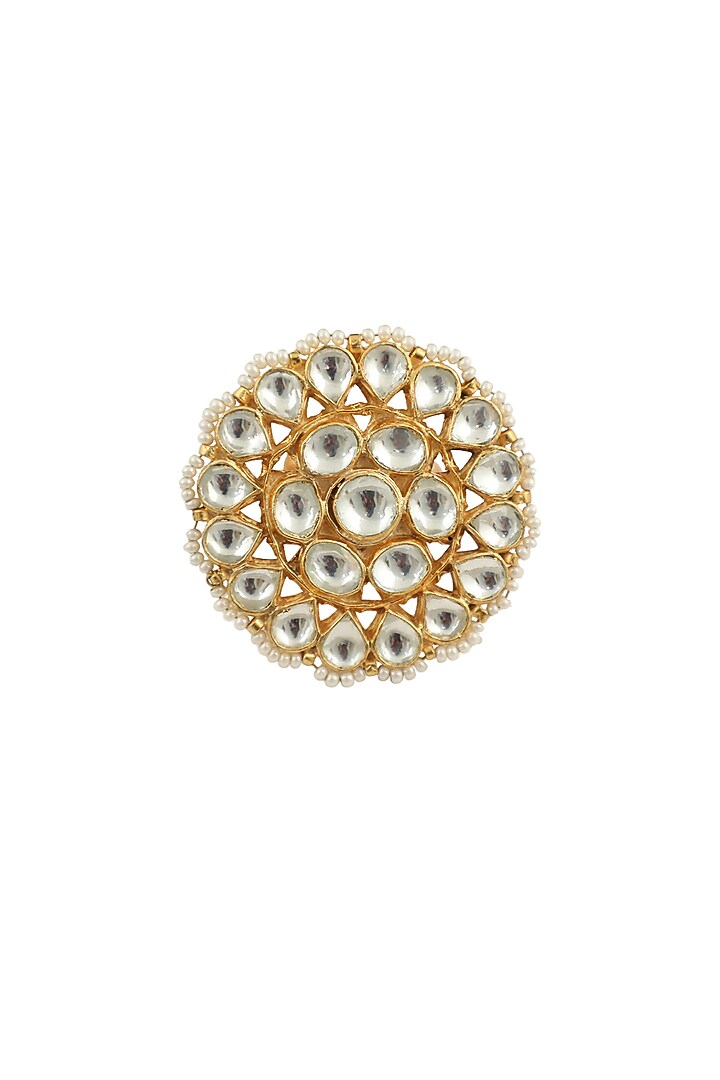Gold Plated White Jadtar Ring by Riana Jewellery at Pernia's Pop Up Shop