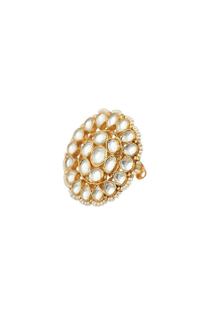 Gold Plated White Jadtar Ring by Riana Jewellery at Pernia's Pop Up Shop