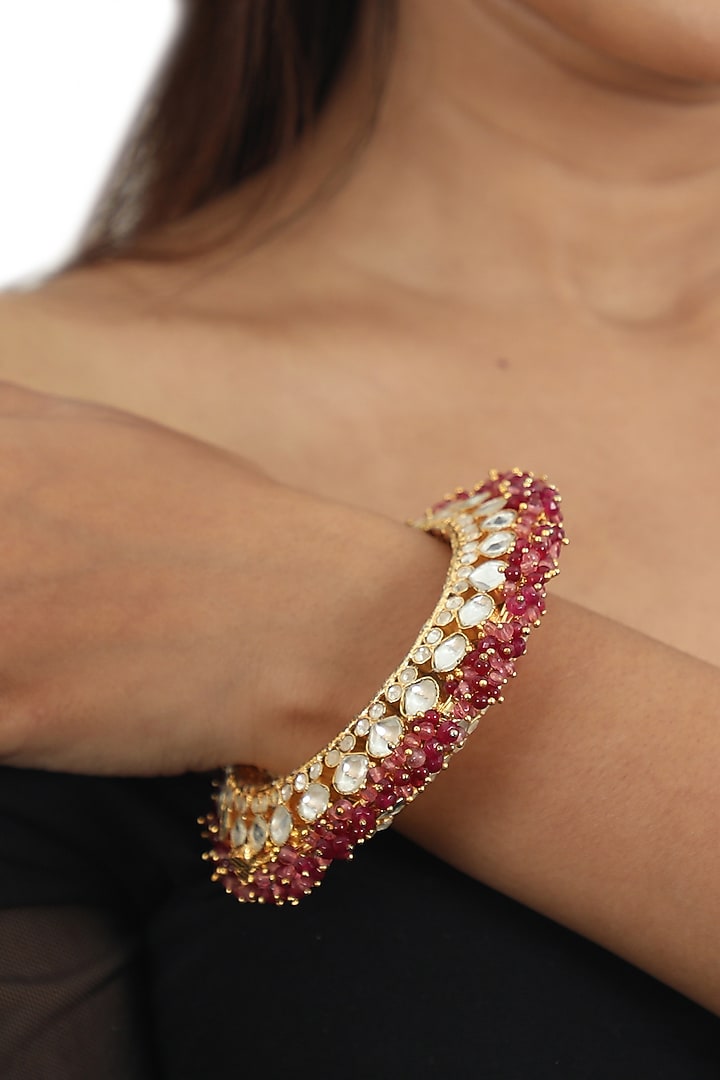 Gold Plated Pastel Pink Beads Bangle by Riana Jewellery at Pernia's Pop Up Shop