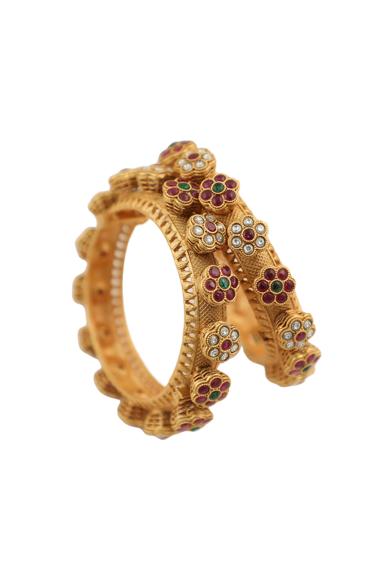 Gold Plated Jadtar Stones Bangles (Set Of 2) by Riana Jewellery