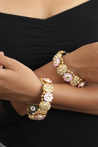 Gold Plated Meenakari Bangles (Set Of 1)
 by Riana Jewellery
