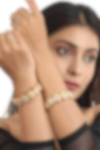 Gold Plated White Jadtar Bangles (Set Of 2) by Riana Jewellery