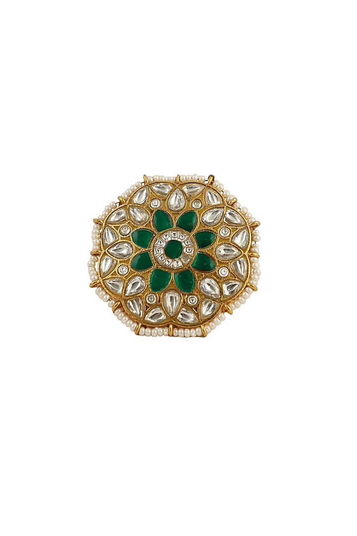 Gold Plated Floral Jadtar Stones Ring by Riana Jewellery at Pernia's Pop Up Shop