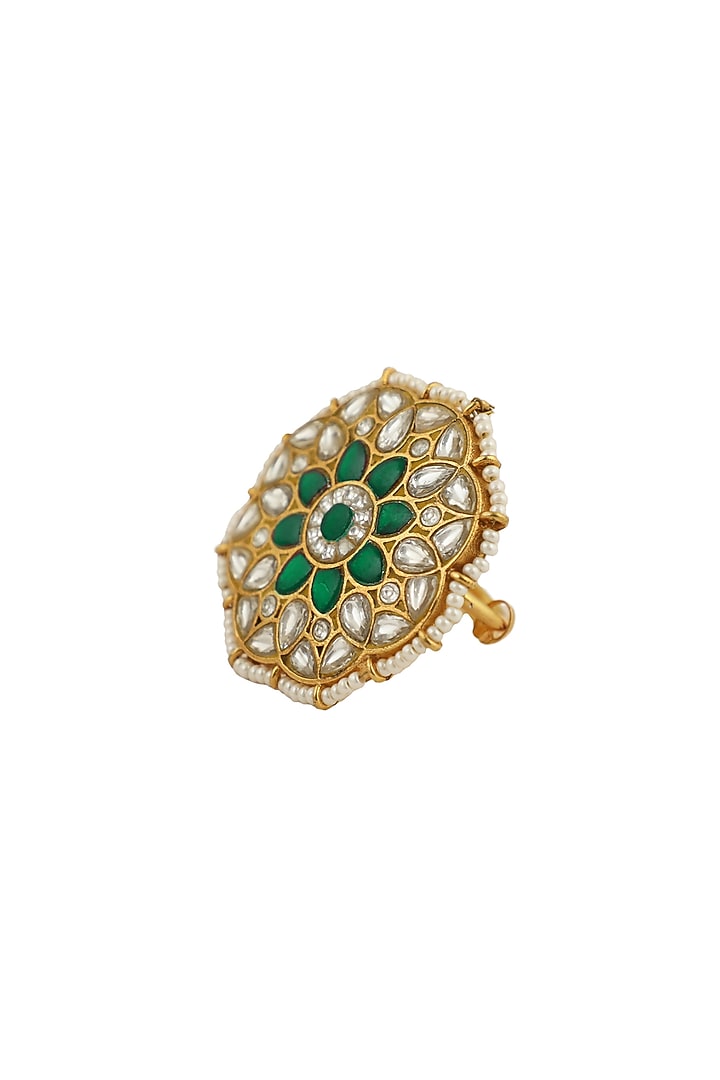 Gold Plated Floral Jadtar Stones Ring by Riana Jewellery at Pernia's Pop Up Shop