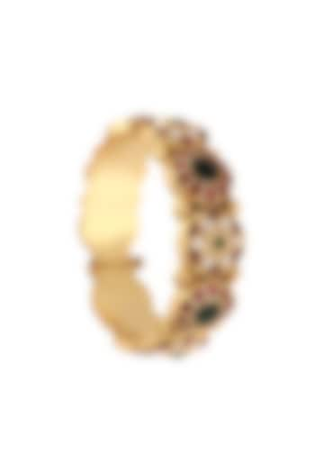 Matte Gold Plated Jadtar Stone & Glass Bead Bangle by Riana Jewellery at Pernia's Pop Up Shop