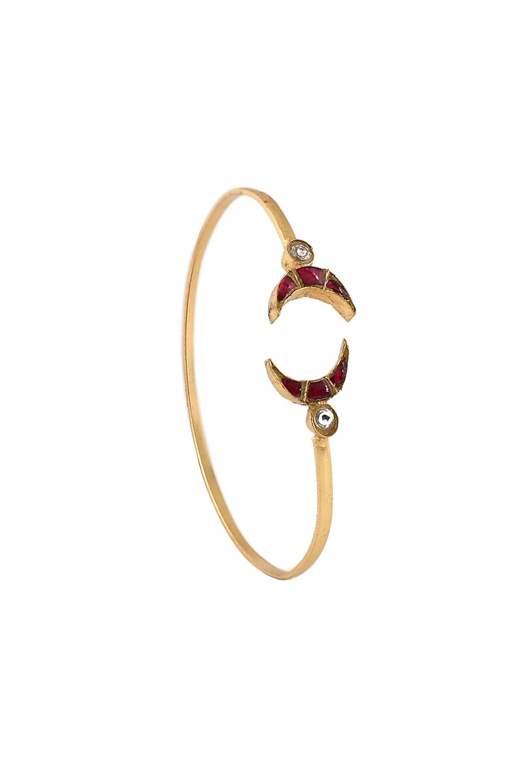 Matte Gold Plated Red & White Jadtar Stone Kada by Riana Jewellery at Pernia's Pop Up Shop