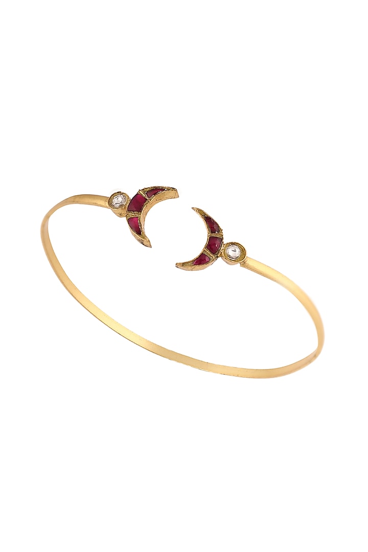 Matte Gold Plated Red & White Jadtar Stone Kada by Riana Jewellery at Pernia's Pop Up Shop