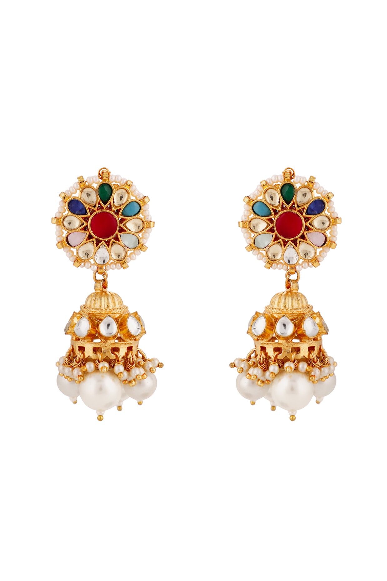 Buy Gold Plated Antique Ruby Jhumkha Earrings Online|Kollam Supreme