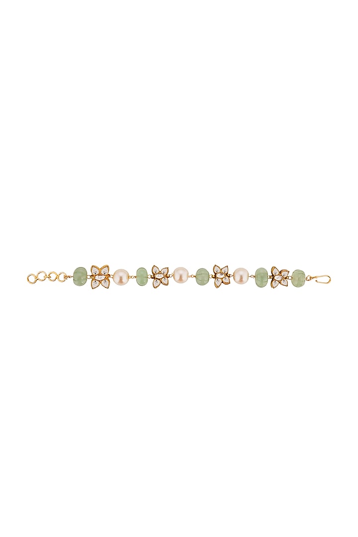 Matt Gold Plated Jadtar Stone & Sea Green Beaded Bracelet by Riana Jewellery at Pernia's Pop Up Shop