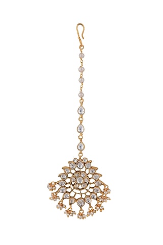Matt Gold Plated Jadtar Stone Handcrafted Maangtikka by Riana Jewellery