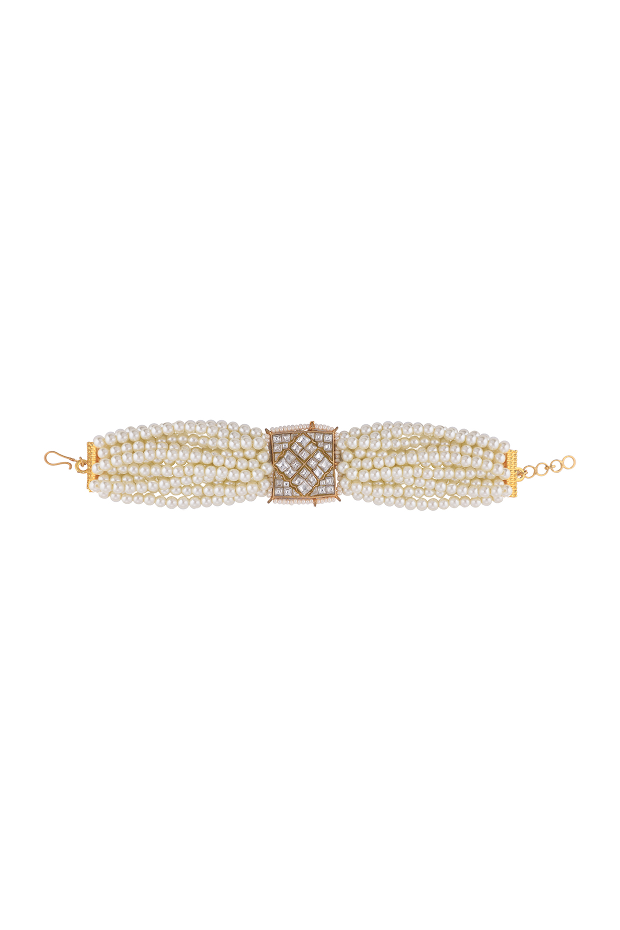 Matt Gold Plated Jadtar Stone Pearl Beaded Bracelet by Riana Jewellery at Pernia s Pop Up Shop 2025