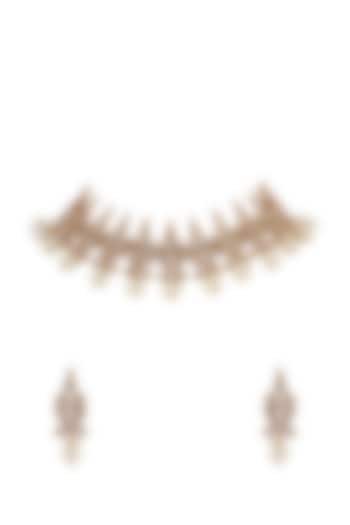 Matt Gold Plated Pearl Choker Necklace Set by Riana Jewellery at Pernia's Pop Up Shop