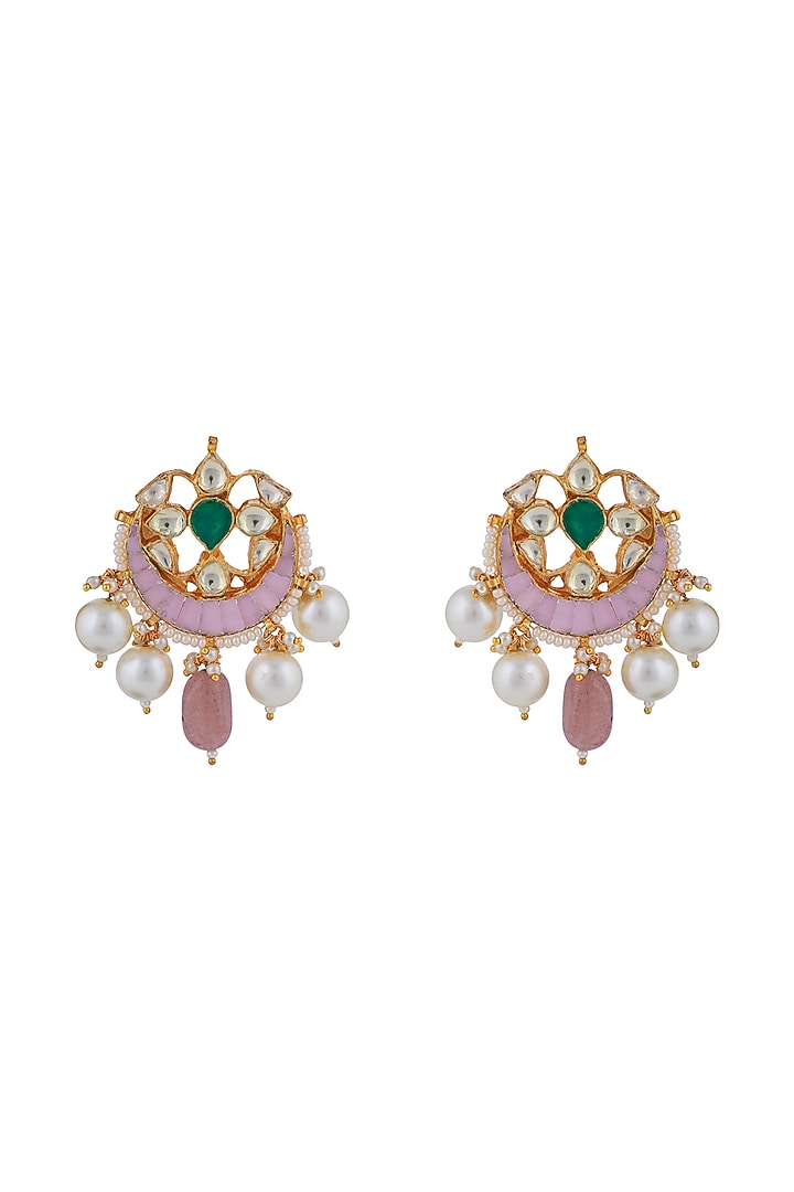 Matt Gold Plated Jadtar Stone & Pearl Stud Earrings by Riana Jewellery at Pernia's Pop Up Shop