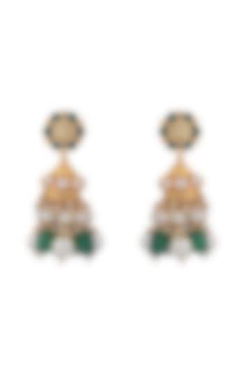 Matt Gold Plated Jadtar Stone & Pearl Jhumka Earrings by Riana Jewellery