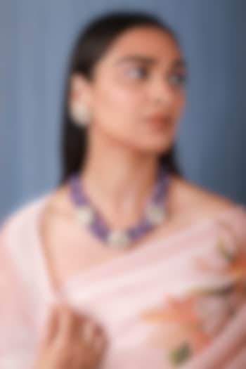 Gold Plated Purple Jadtar Stone & Amethyst Beaded Choker Necklace Set by Riana Jewellery at Pernia's Pop Up Shop