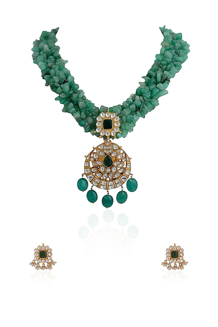 Gold Plated Semi-Precious Stone Emerald Green Beaded Pendant