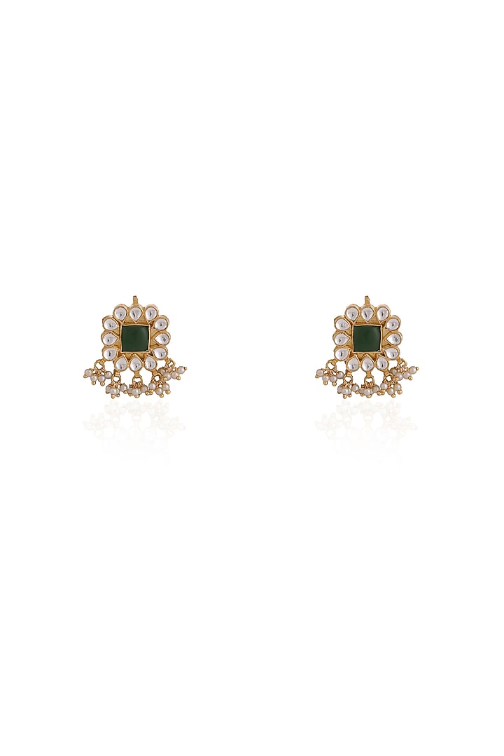 Gold Plated Semi-Precious Stone & Emerald Green Beaded Pendant Necklace Set by Riana Jewellery at Pernia's Pop Up Shop