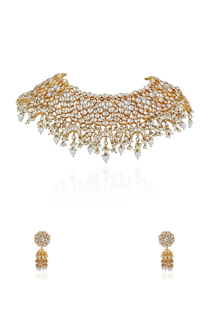 Gold Plated Pearl & Glass Beaded Necklace Set by Riana Jewellery at Pernia's Pop Up Shop