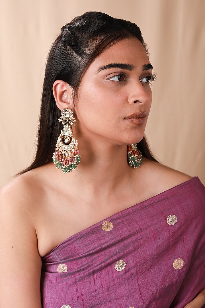 Gold Plated Jadtar Stone & Glass Beaded Necklace Set by Riana Jewellery at Pernia's Pop Up Shop