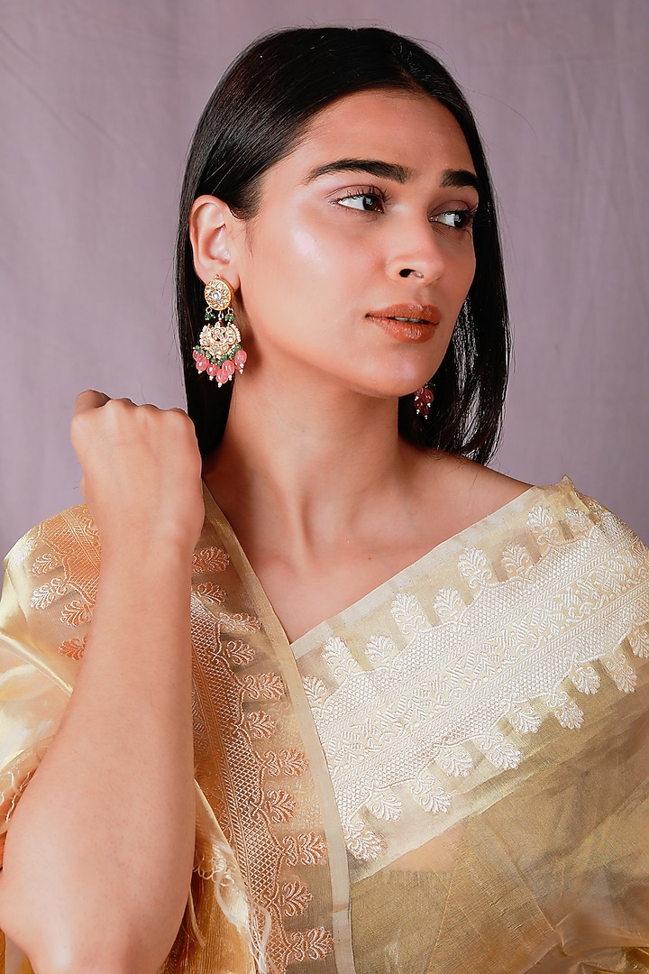 Gold Plated Jadtar Stone & Glass Beaded Choker Necklace Set by Riana Jewellery at Pernia's Pop Up Shop