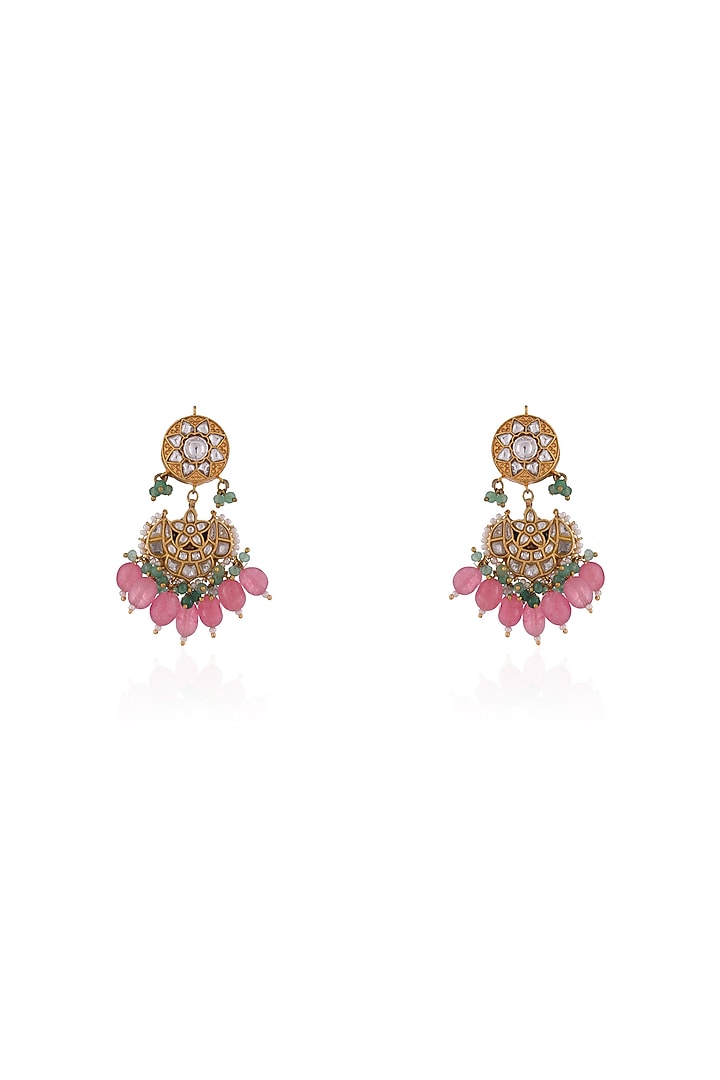 Gold Plated Mint Green Jadtar Beaded Rajwadi Necklace Set by Riana Jewellery at Pernia's Pop Up Shop