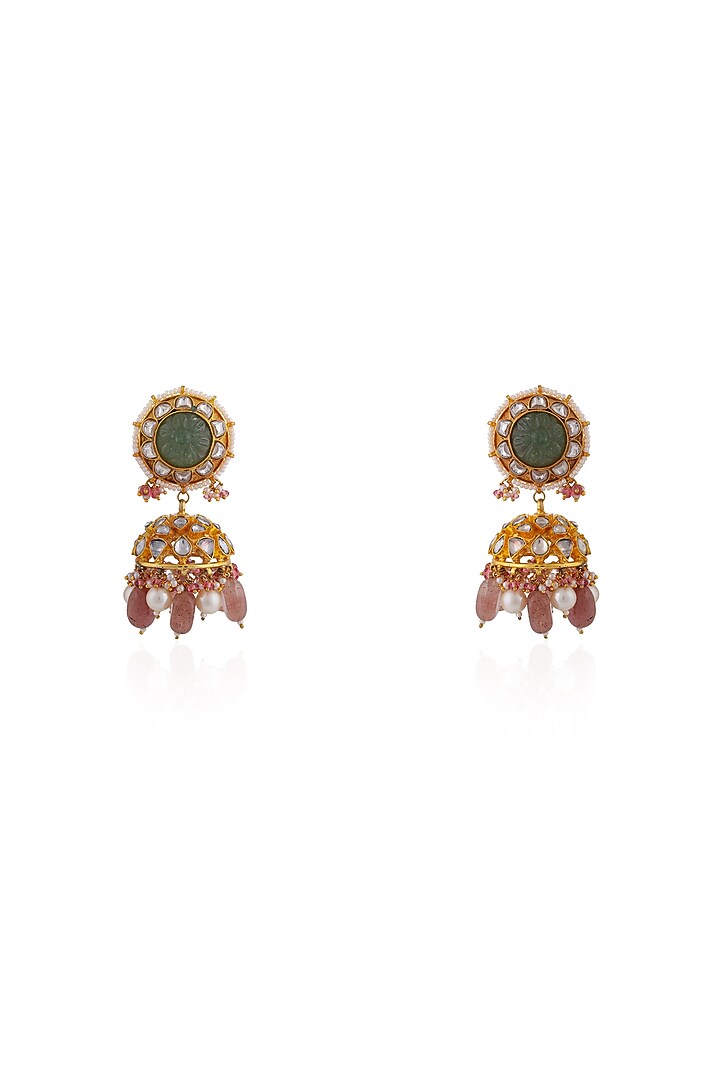 Gold Plated Mehendi Green Carved Stone & Beaded Necklace Set by Riana Jewellery at Pernia's Pop Up Shop