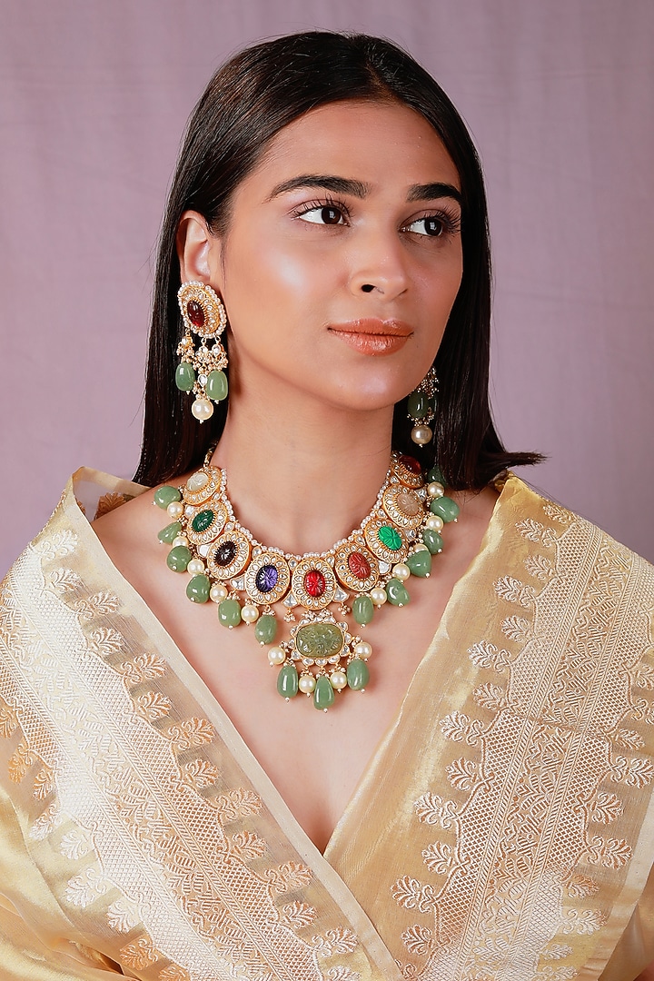 Gold Plated Pearl & Beaded Necklace Set by Riana Jewellery at Pernia's Pop Up Shop