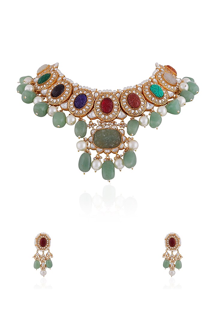 Gold Plated Pearl & Beaded Necklace Set by Riana Jewellery at Pernia's Pop Up Shop