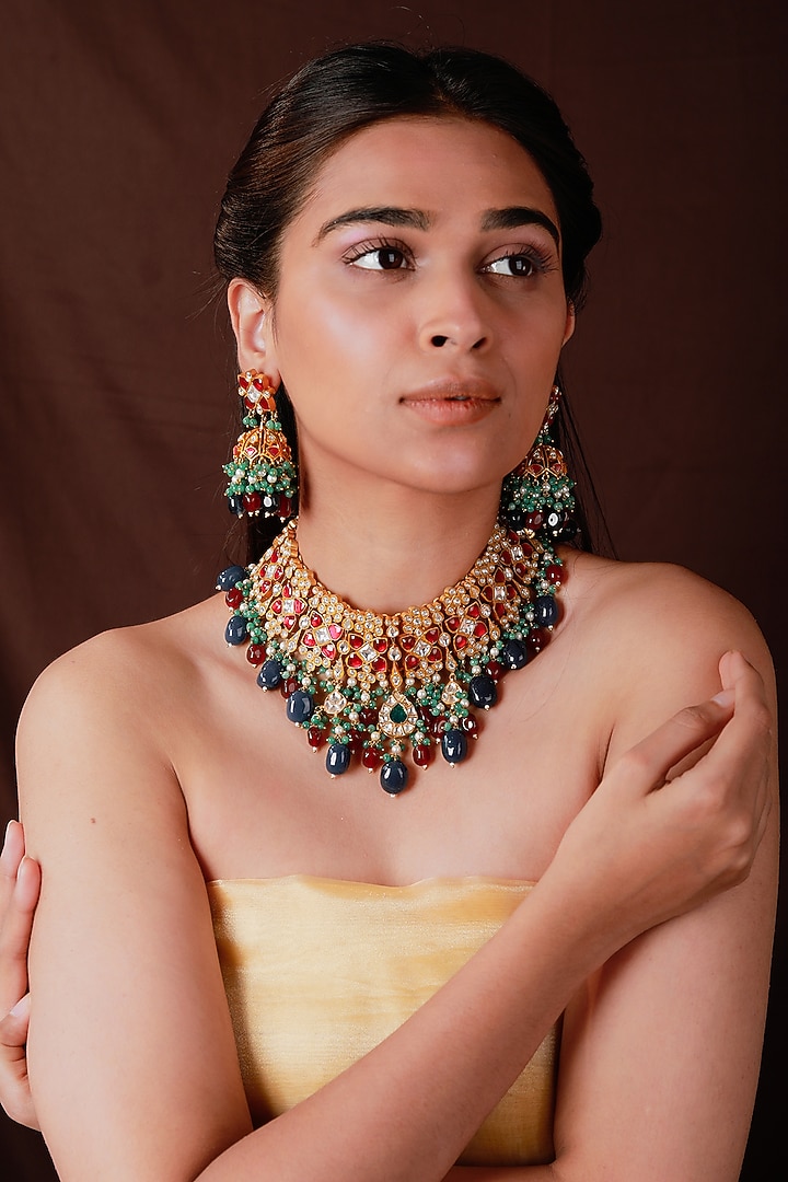 Gold Plated Pearl & Beaded Necklace Set by Riana Jewellery at Pernia's Pop Up Shop