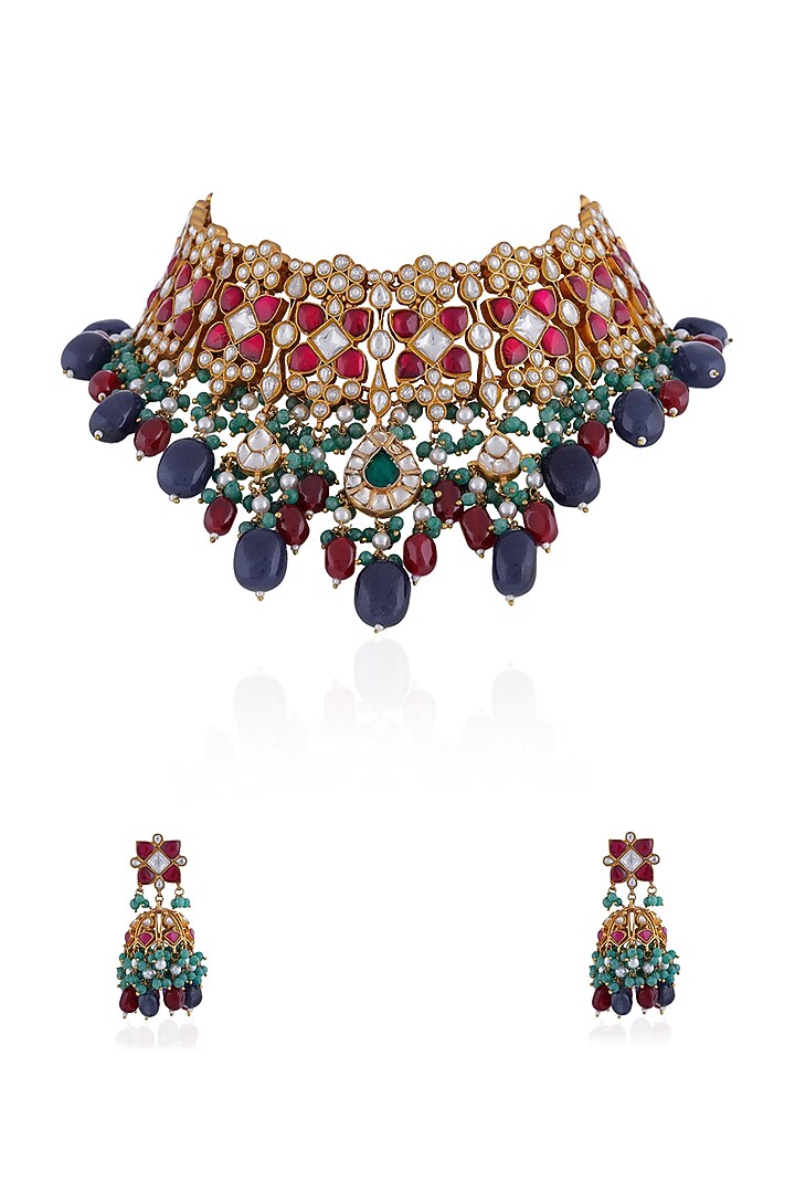 Gold Plated Pearl & Beaded Necklace Set by Riana Jewellery at Pernia's Pop Up Shop